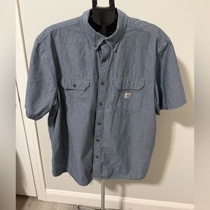 Carhartt Chambray Work Shirt Mens 2XL Loose Fit Button Down Short Sleeve